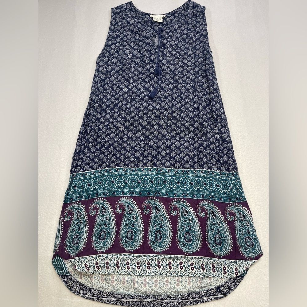 BeachLunchLounge Boho Sleeveless Tunic Dress Blue Paisley Size S